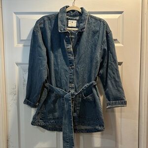 Jade & Ivory Denim Belted Barn Denim Jacket L Chore Wear Coat